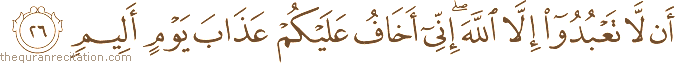 أَنْ لَا تَعْبُدُوا إِلَّا اللَّهَ ۖ إِنِّي أَخَافُ عَلَيْكُمْ عَذَابَ يَوْمٍ أَلِيمٍ
