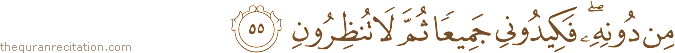 مِنْ دُونِهِ ۖ فَكِيدُونِي جَمِيعًا ثُمَّ لَا تُنْظِرُونِ