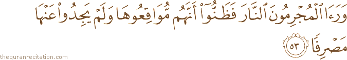 وَرَأَى الْمُجْرِمُونَ النَّارَ فَظَنُّوا أَنَّهُمْ مُوَاقِعُوهَا وَلَمْ يَجِدُوا عَنْهَا مَصْرِفًا