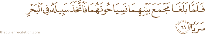 فَلَمَّا بَلَغَا مَجْمَعَ بَيْنِهِمَا نَسِيَا حُوتَهُمَا فَاتَّخَذَ سَبِيلَهُ فِي الْبَحْرِ سَرَبًا