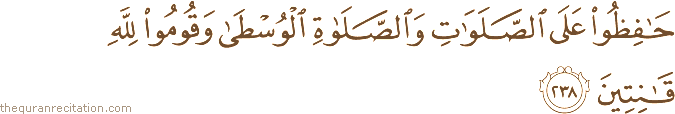 حَافِظُوا عَلَى الصَّلَوَاتِ وَالصَّلَاةِ الْوُسْطَىٰ وَقُومُوا لِلَّهِ قَانِتِينَ