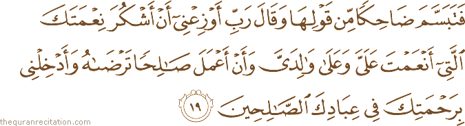 Surah / Chapter 27 : Ayah / Verse 19