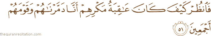 فَانْظُرْ كَيْفَ كَانَ عَاقِبَةُ مَكْرِهِمْ أَنَّا دَمَّرْنَاهُمْ وَقَوْمَهُمْ أَجْمَعِينَ