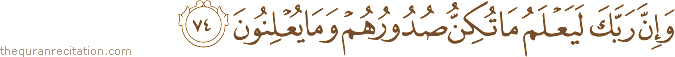 وَإِنَّ رَبَّكَ لَيَعْلَمُ مَا تُكِنُّ صُدُورُهُمْ وَمَا يُعْلِنُونَ