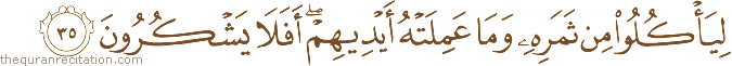 لِيَأْكُلُوا مِنْ ثَمَرِهِ وَمَا عَمِلَتْهُ أَيْدِيهِمْ ۖ أَفَلَا يَشْكُرُونَ