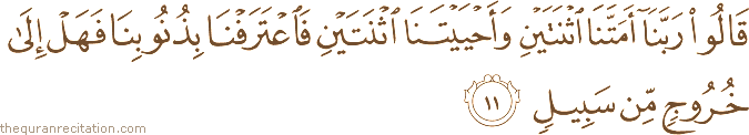 Surah / Chapter 40 : Ayah / Verse 11