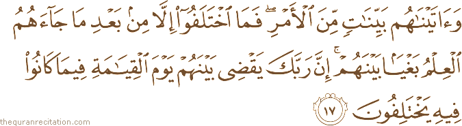 Surah / Chapter 45 : Ayah / Verse 17