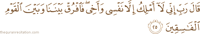 قَالَ رَبِّ إِنِّي لَا أَمْلِكُ إِلَّا نَفْسِي وَأَخِي ۖ فَافْرُقْ بَيْنَنَا وَبَيْنَ الْقَوْمِ الْفَاسِقِينَ