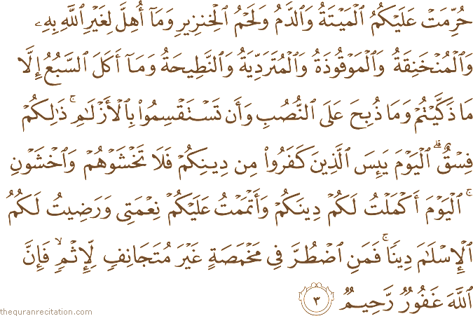 Surah / Chapter 5 : Ayah / Verse 3