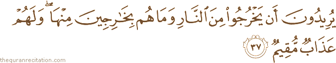 يُرِيدُونَ أَنْ يَخْرُجُوا مِنَ النَّارِ وَمَا هُمْ بِخَارِجِينَ مِنْهَا ۖ وَلَهُمْ عَذَابٌ مُقِيمٌ
