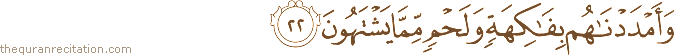 وَأَمْدَدْنَاهُمْ بِفَاكِهَةٍ وَلَحْمٍ مِمَّا يَشْتَهُونَ