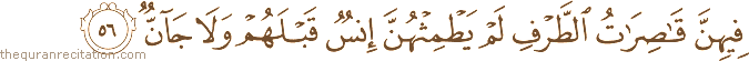 فِيهِنَّ قَاصِرَاتُ الطَّرْفِ لَمْ يَطْمِثْهُنَّ إِنْسٌ قَبْلَهُمْ وَلَا جَانٌّ