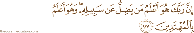 إِنَّ رَبَّكَ هُوَ أَعْلَمُ مَنْ يَضِلُّ عَنْ سَبِيلِهِ ۖ وَهُوَ أَعْلَمُ بِالْمُهْتَدِينَ