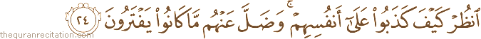 انْظُرْ كَيْفَ كَذَبُوا عَلَىٰ أَنْفُسِهِمْ ۚ وَضَلَّ عَنْهُمْ مَا كَانُوا يَفْتَرُونَ