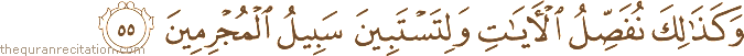 وَكَذَٰلِكَ نُفَصِّلُ الْآيَاتِ وَلِتَسْتَبِينَ سَبِيلُ الْمُجْرِمِينَ