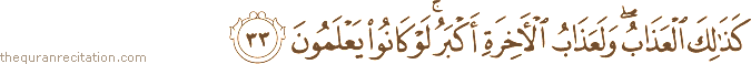 كَذَٰلِكَ الْعَذَابُ ۖ وَلَعَذَابُ الْآخِرَةِ أَكْبَرُ ۚ لَوْ كَانُوا يَعْلَمُونَ